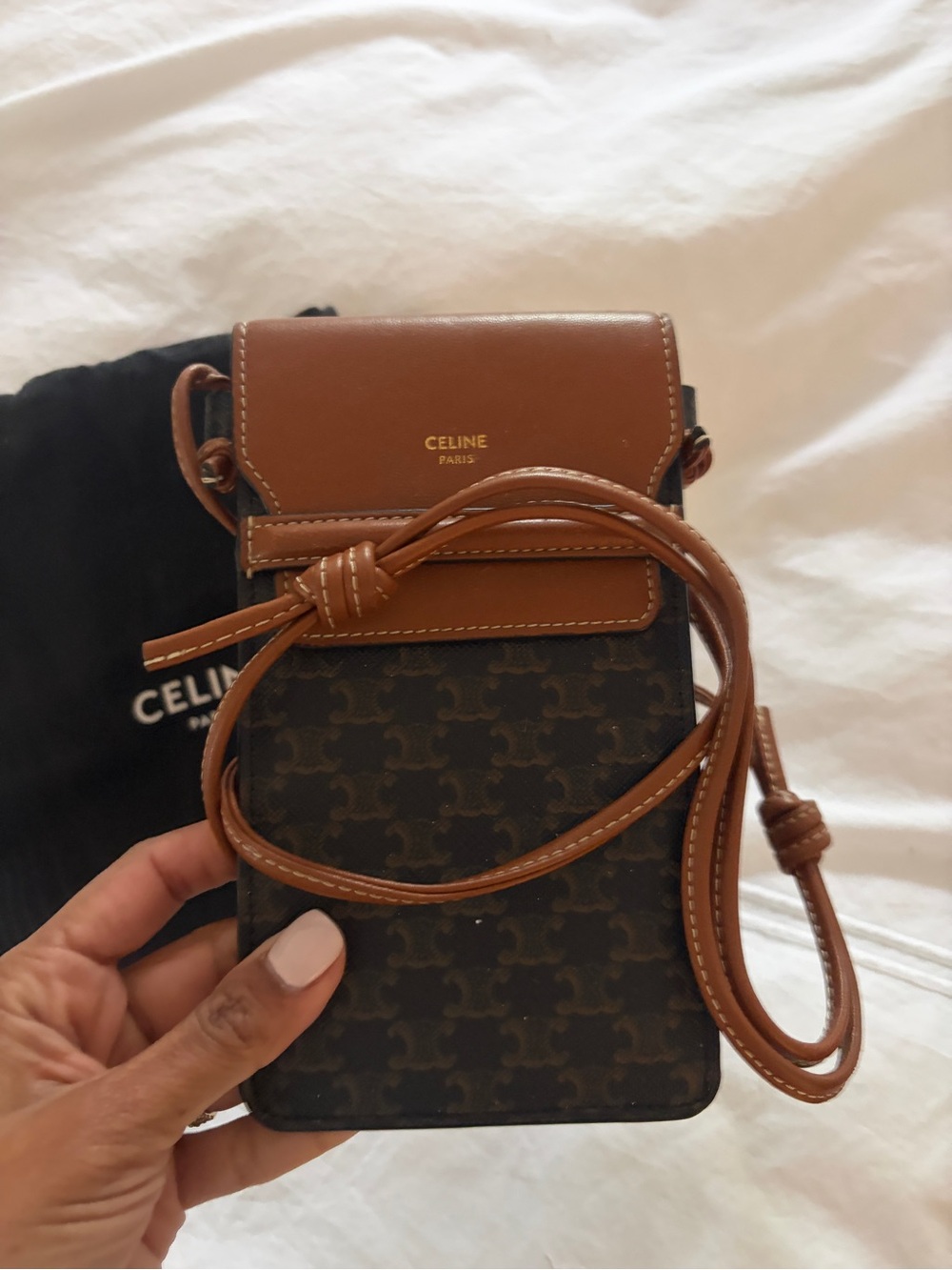 Celine Brown Triomphe Coated Canvas & Leather Phone Pouch - Picture 2 of 3